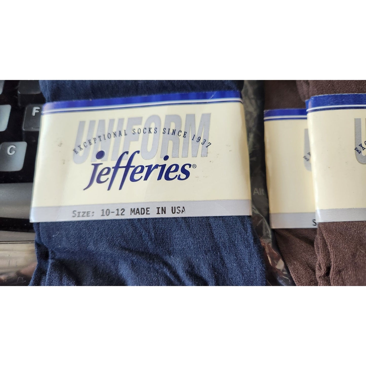 Socks 5 Pair Jefferies Socks 2 pr White Trouser, 2 pr Brown Uniform, 1 pr Blue Uniform Size 10 -12 92% Nylon 8 % Spandex