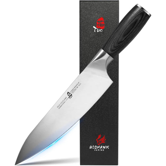 TUO Chef Knife 8", Pro Chefs Cooking Knife Japanese Vegetable Cleaver, High Carbon German Stainless Steel, Ergonomic Pakkawood Handle, Gosha
