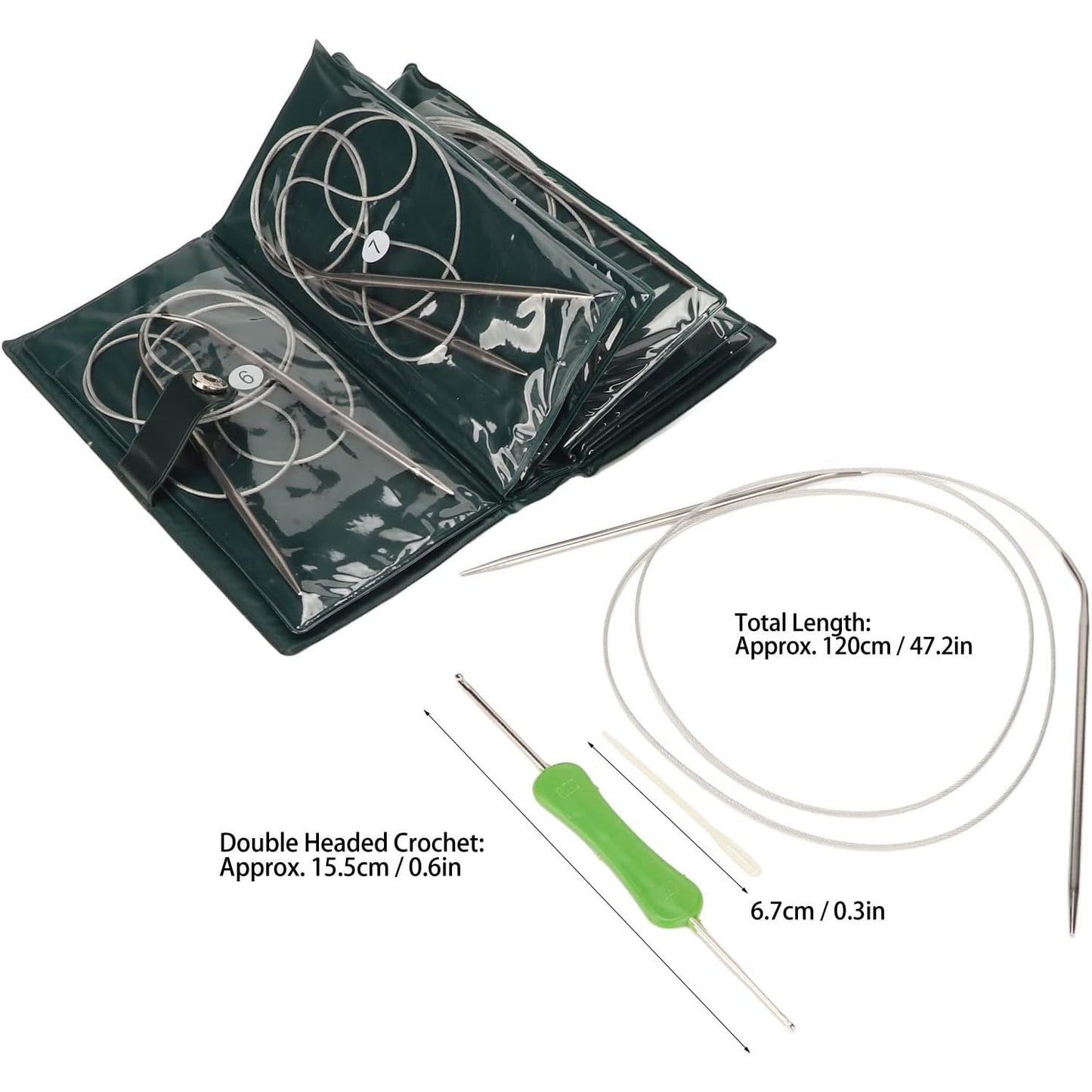 11 Pcs Circular Knitting Needles Set Length 120cm Comfortable Handle Knitting Needles Ring Sweater Needle Knitting Tool Set with Storage Bag