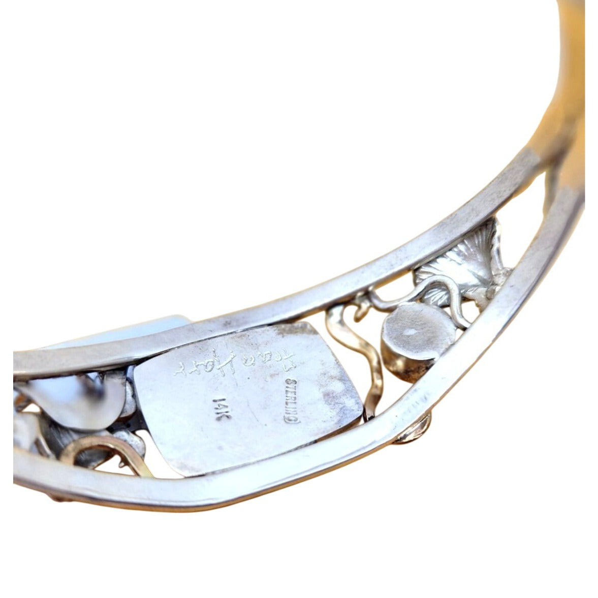 Bracelet Ocean Jasper Pearl Sterling Silver 14K Gold Accents Crab, Sea Shell ,