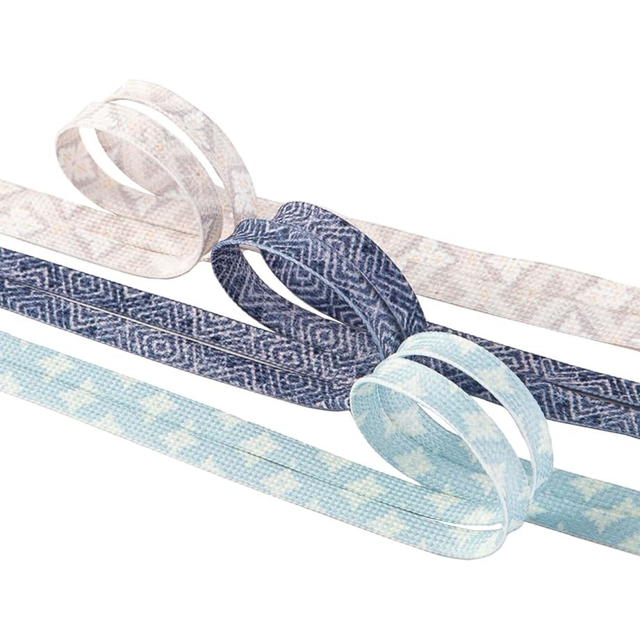 SUNBORRY 3 Pairs Flat Beige and Blue 48"/54" Fun Pattern Shoelaces for Sneakers