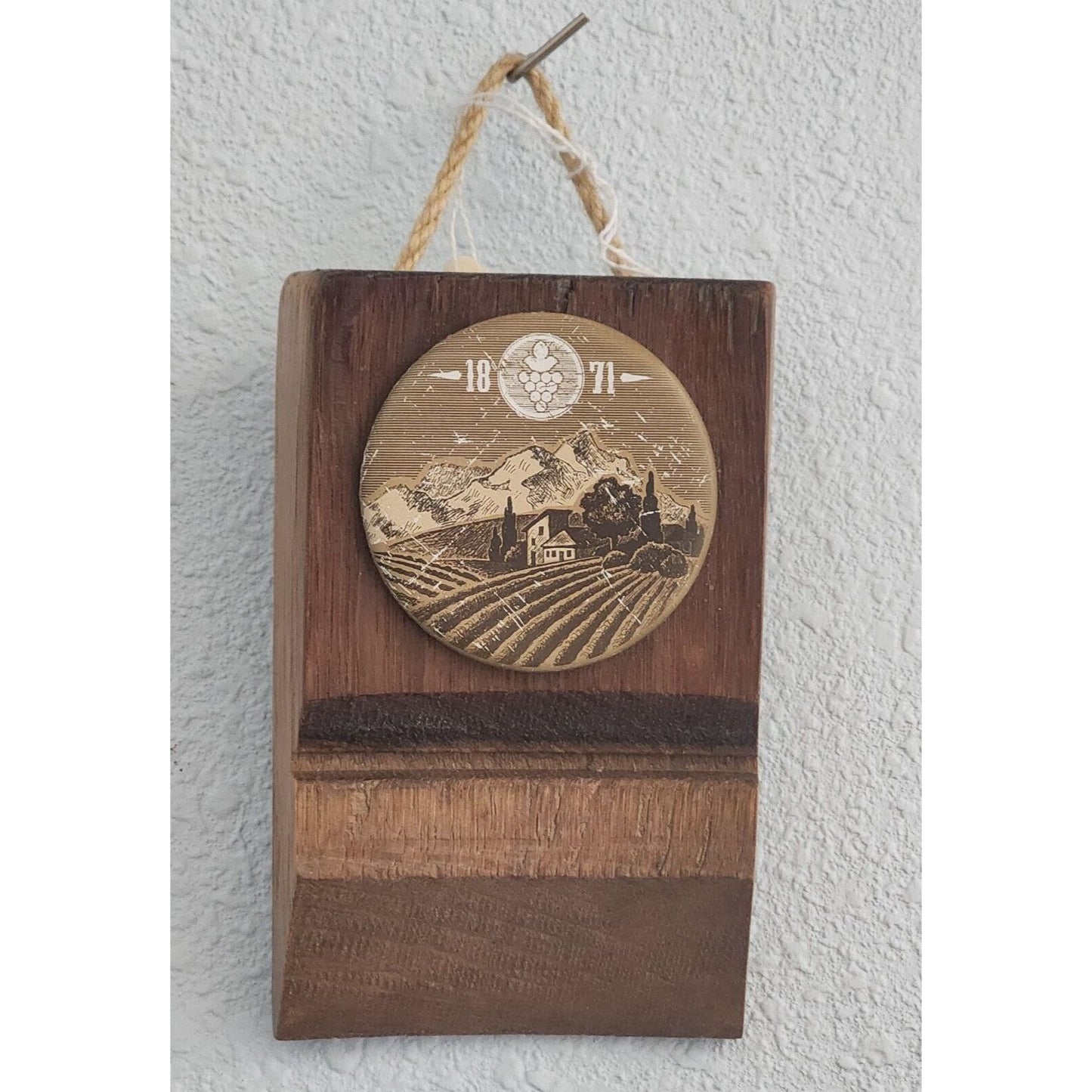 Wine Barrel Wood Sign Vineyard 1871 Button Wine Stave Stained Hanger