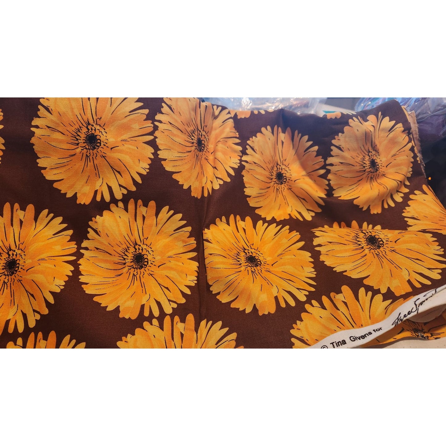 Material Cotton Yellow Flowers Brown background 4 yards TE-33 Bliss Annabella Tina Givens Westminister Fiber