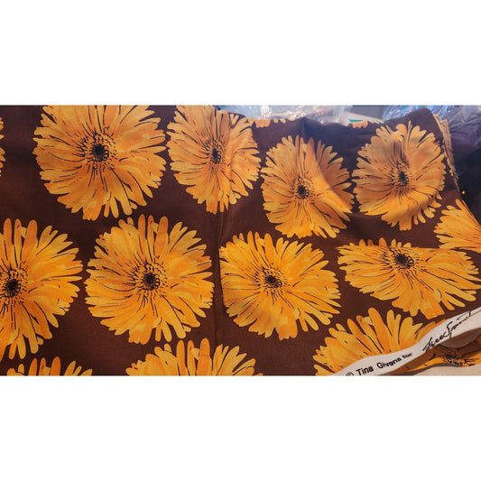 Material Cotton Yellow Flowers Brown background 4 yards  TE-33 Bliss Annabella Tina Givens Westminister Fiber