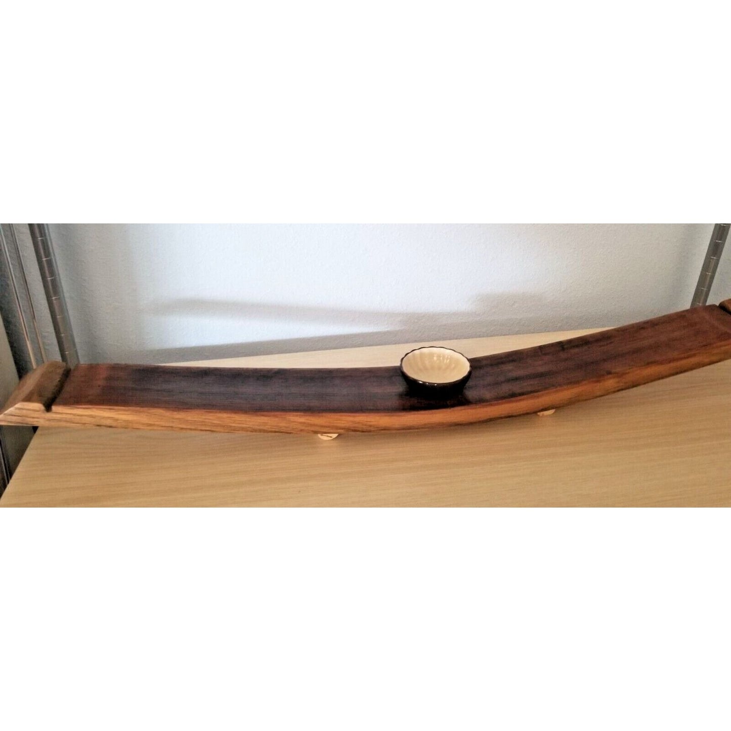 Wine Stave Sushi Tray Brown Dipping Bowl Cork Feet 34" x 3 1/2 " x 2"