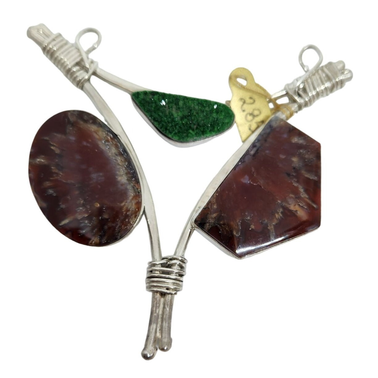 Pendant Plume Agate Druzy Silver 45.8 gr 925 Silver Jerry Fran Harr 85mm x 85mm x 85mm Triangle