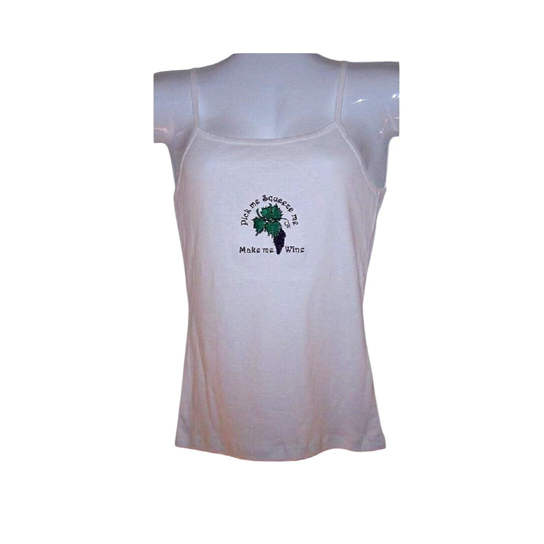 T-Shirt Spaghetti Straps Bella White Size XLarge Cotton Pick Me Squeeze Me Make Me Wine