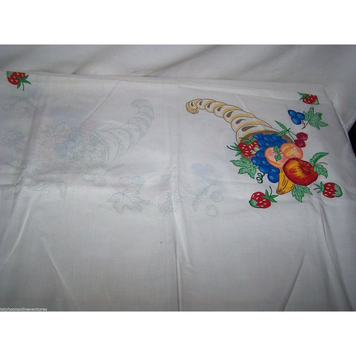 Material Fabric Cornucopia Cotton 3 Hand Painted 1 not Painted yet 35' X 35" Yellow finished trim