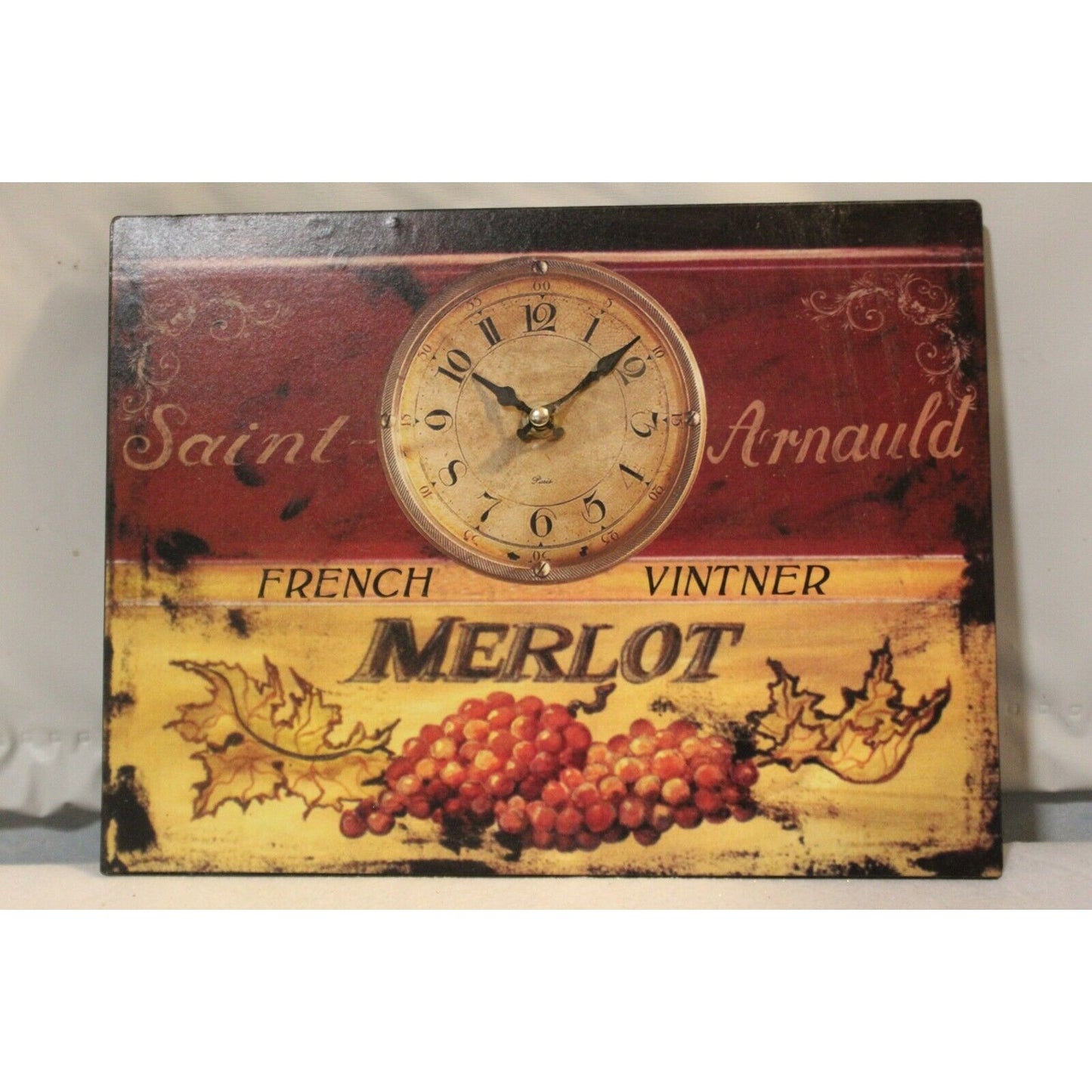 Clock Metal Wine Upper Deck Saint Arnauld French Vintner Merlot Painted Grapes