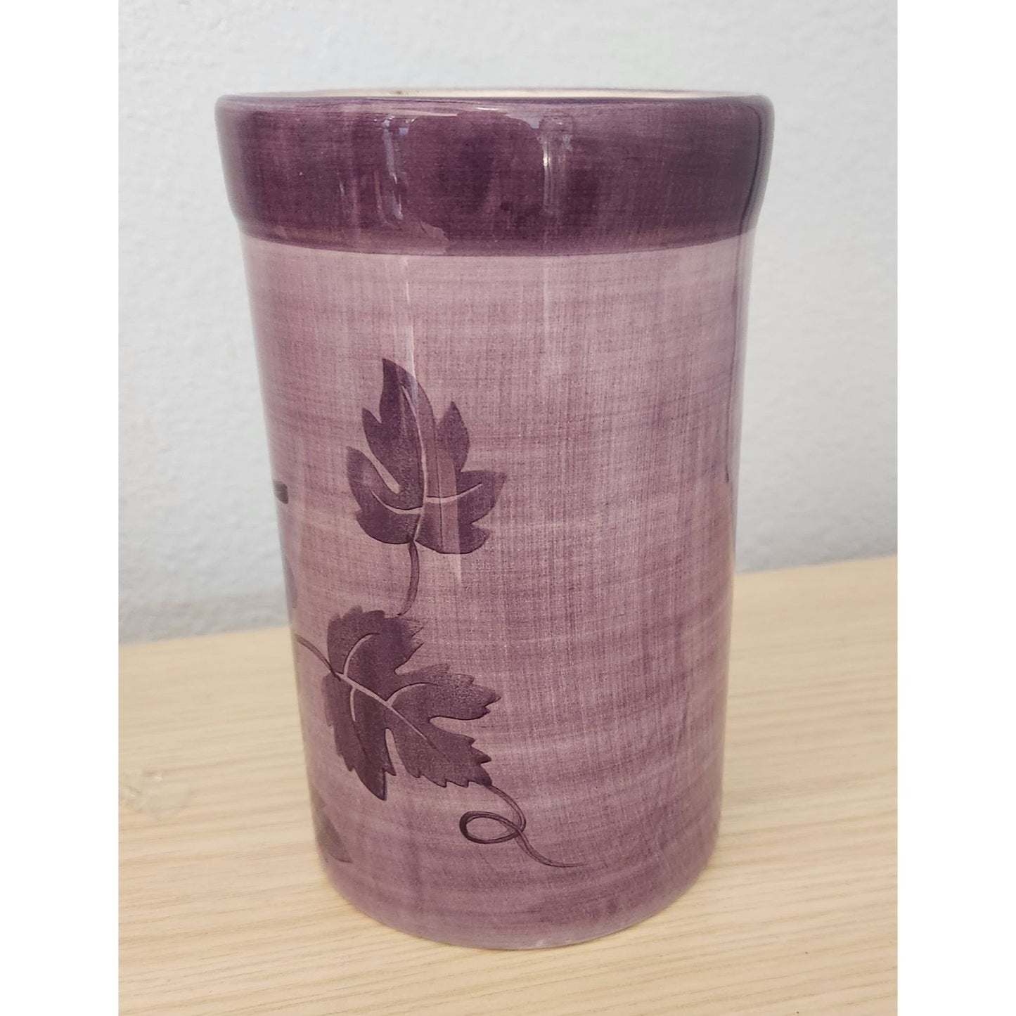 Wine Bucket Ice Ceramic Hand Painted Glazed Grape Cluster Design 6 " Wide 8" Tall