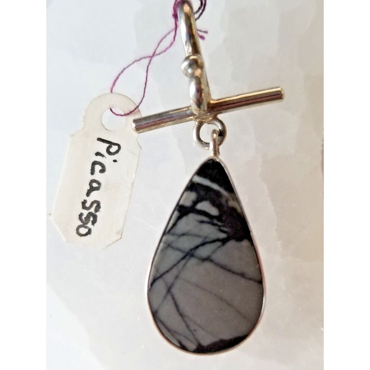 Jewelry Pendant Picasso Agate 1"  Tear Drop 925 Silver