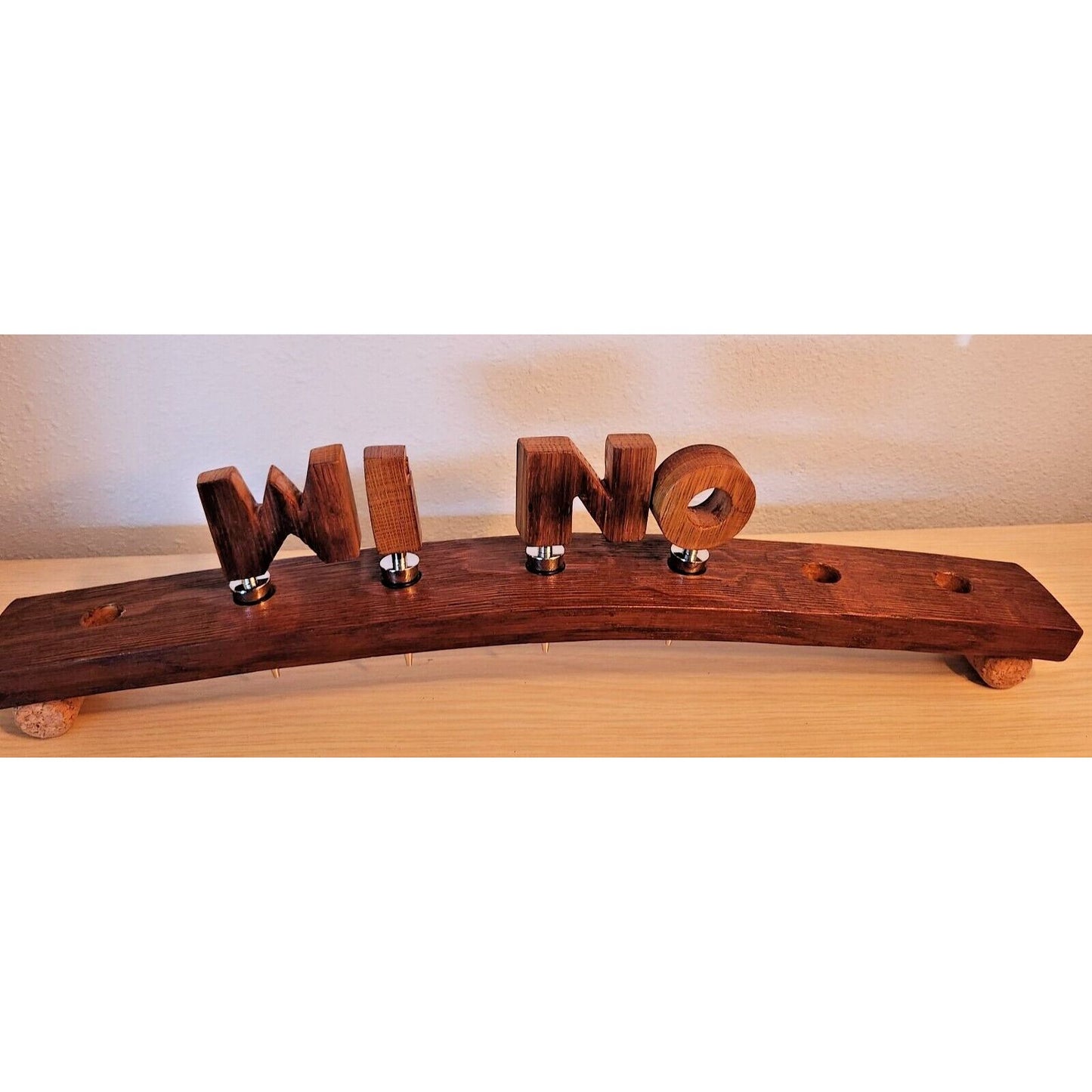 Wine Barrel Stopper Holder 7 Hole Display WINO Cork Feet 22 " x 3 " x 3 "