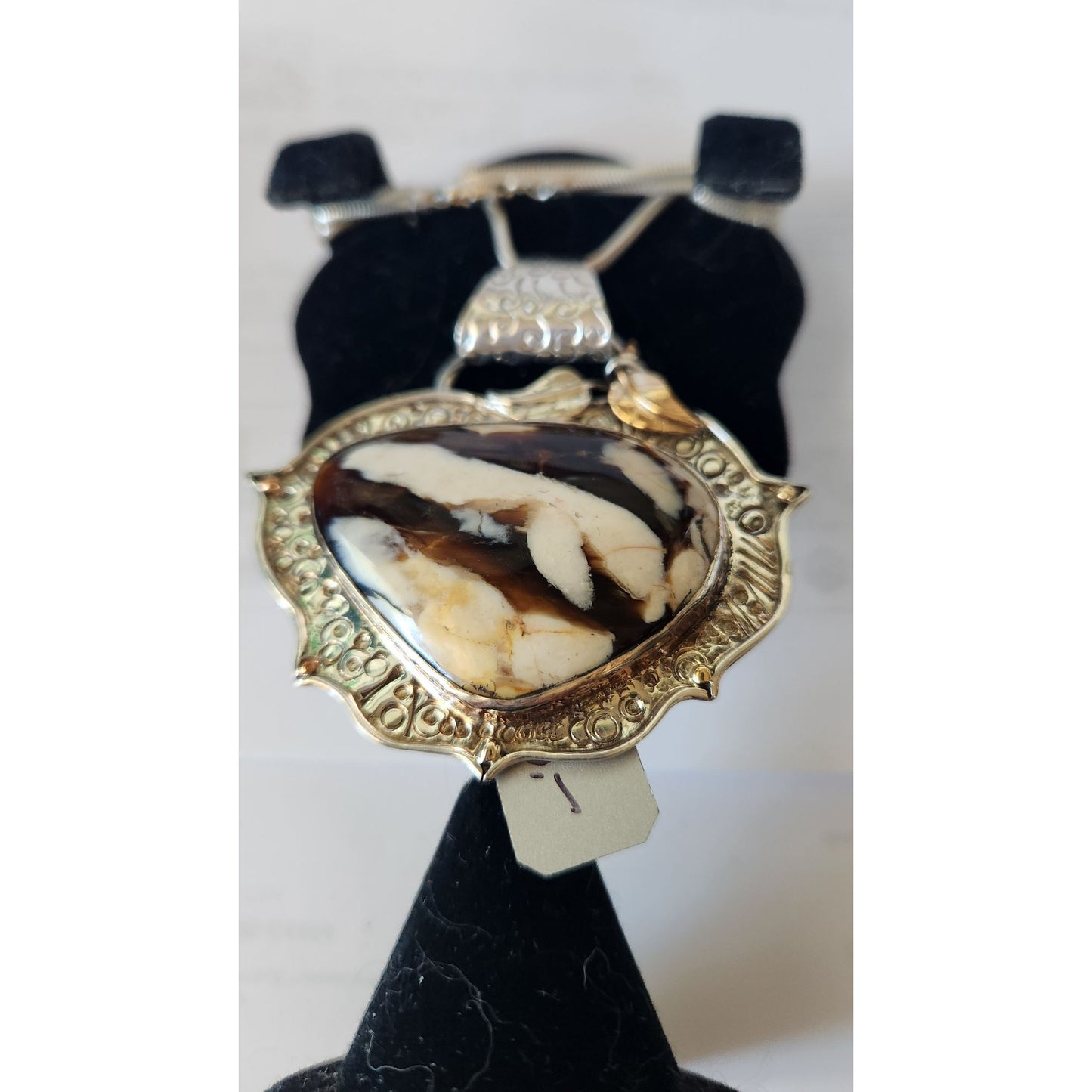 Necklace Peanutwood Silver Frame 1 Gold Leaf 1 Silver 39.6 gr Silver Snake Chain