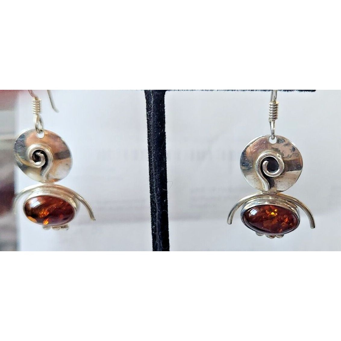 Jewelry Earrings Set Oval Amber Circle Top 925 Silver Weight 5.5 Gr Handmade