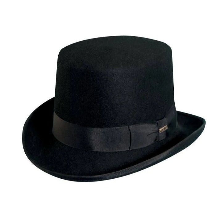 The Scala Wool Felt Top Hat is great for any and all formal occasions. This simple, yet elegant design is sure to turn heads. The 5" crown