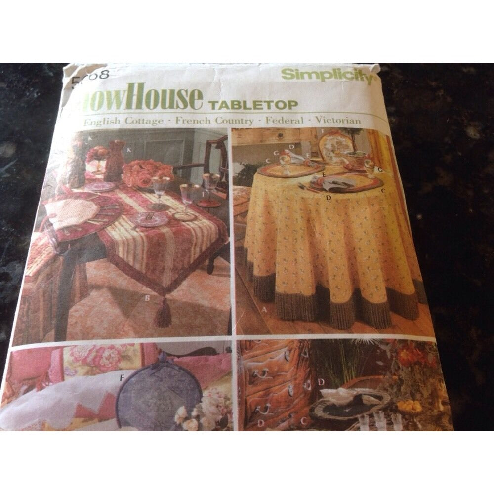 Pattern Simplicity # 5068 Show House Tabletop Placemats Table Runner Bag