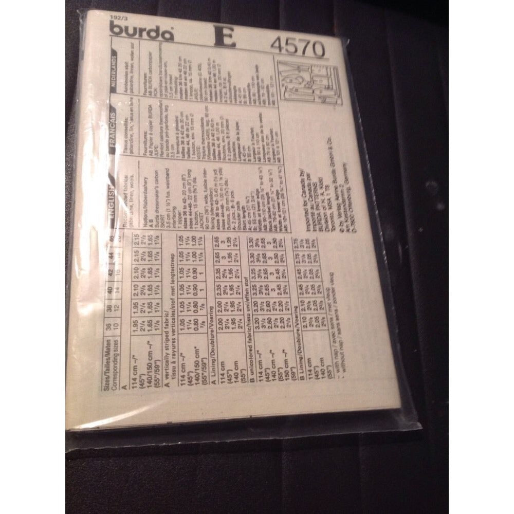 Pattern Burda # 4383 Size 12 - 22 Jacket Coat Long Sleeve Belt Pockets Button