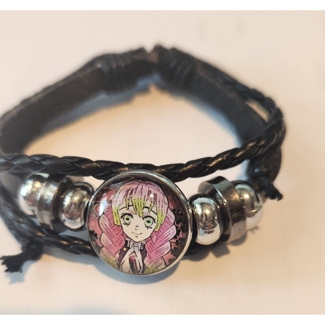 6 pcs Slayer Leather Braided Bracelet Anime Wristband Cosplay Jewelry Glass Gemstone Gifts Slider Adjustable