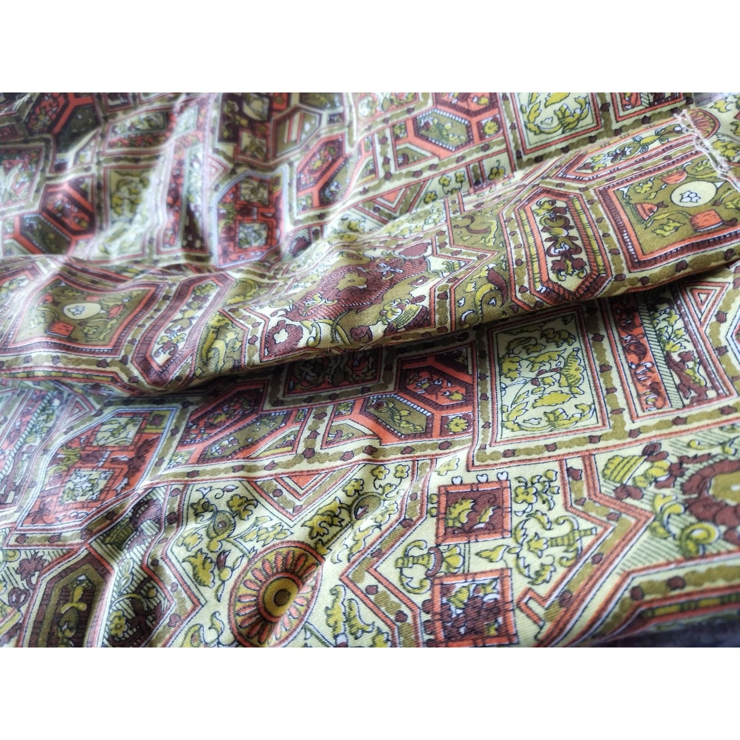 Material Cotton Geometric Green Orange White Black 84" x 120"