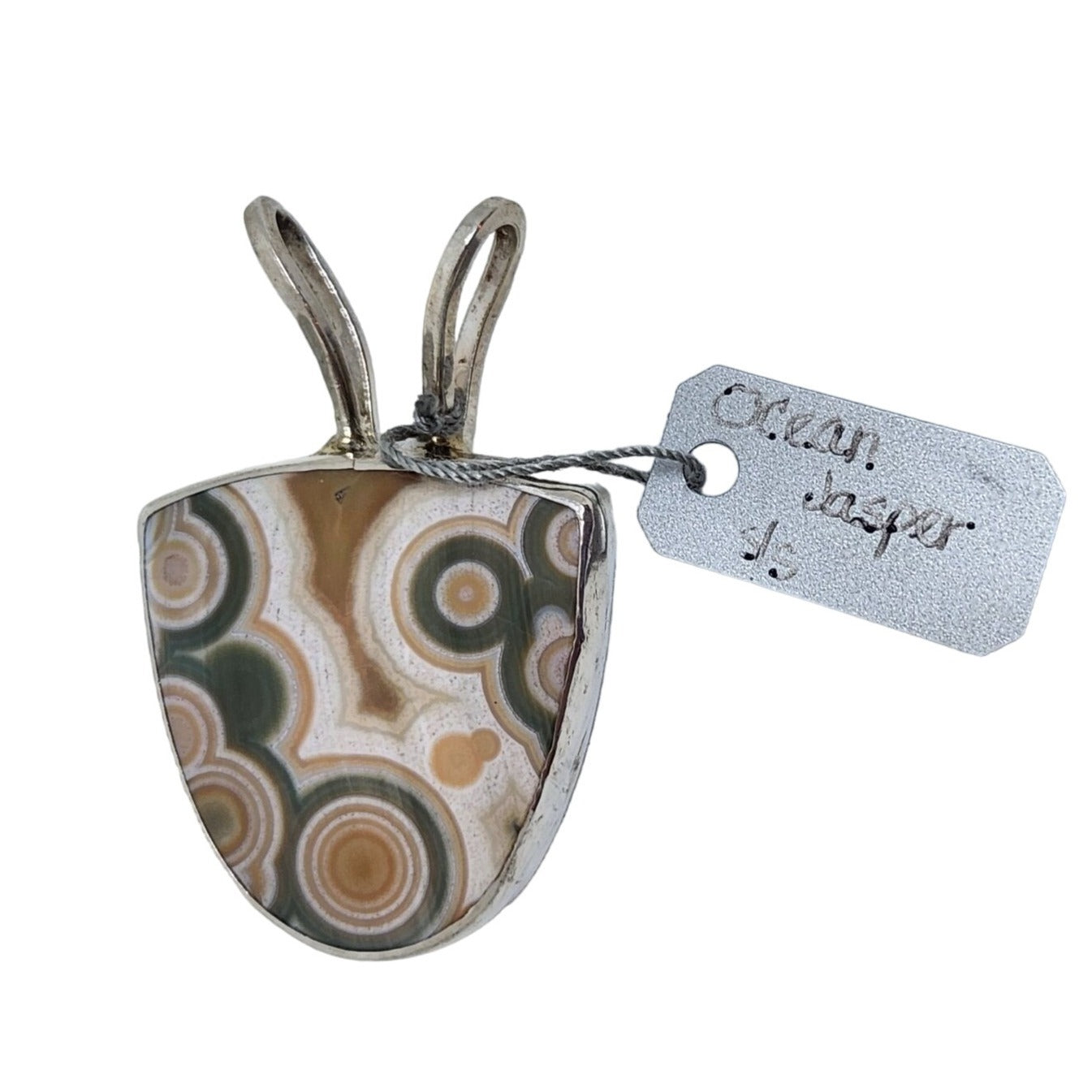 Ocean Jasper Pendant 14.7 Gr 50mm x 35mm Jerry & Fran Harr 925 Silver Round Triangle