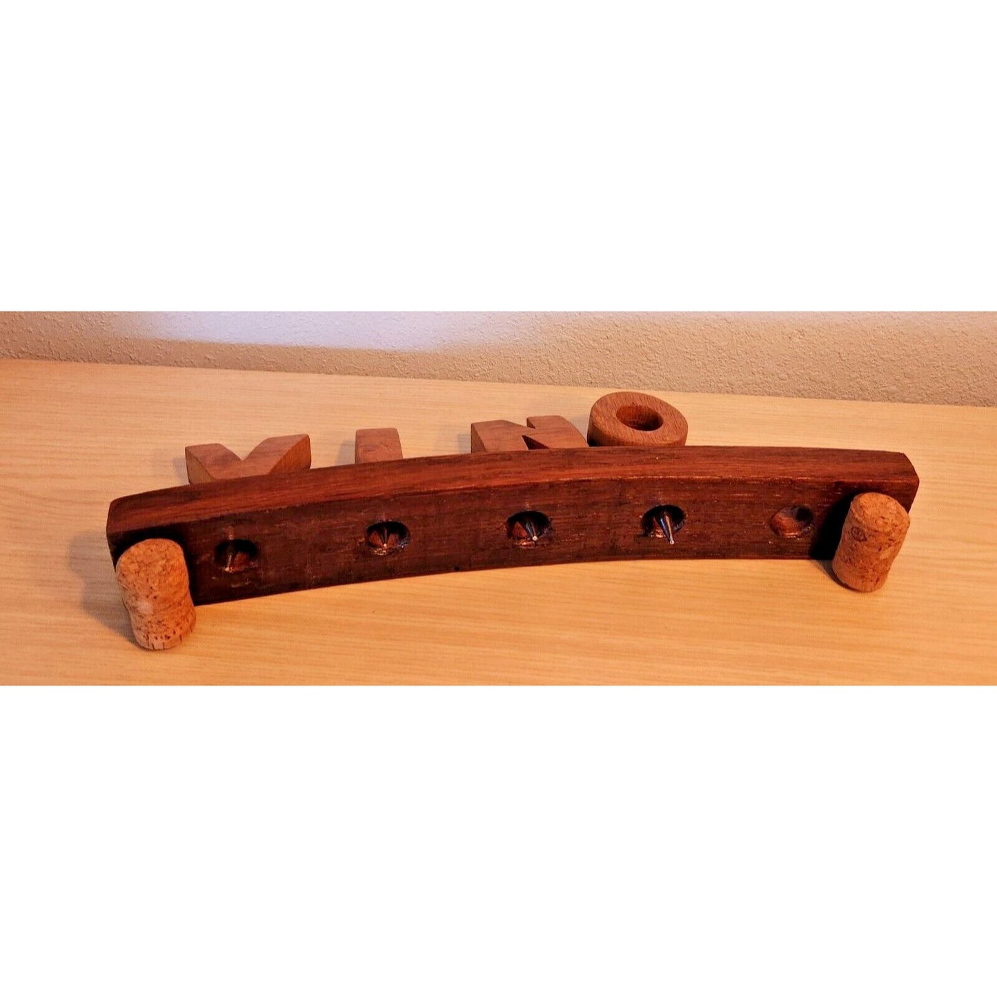 Wine Barrel Stopper Holder 5 Hole Display VINO Cork Feet 16 " x 2 1/2" x 2 1/2"
