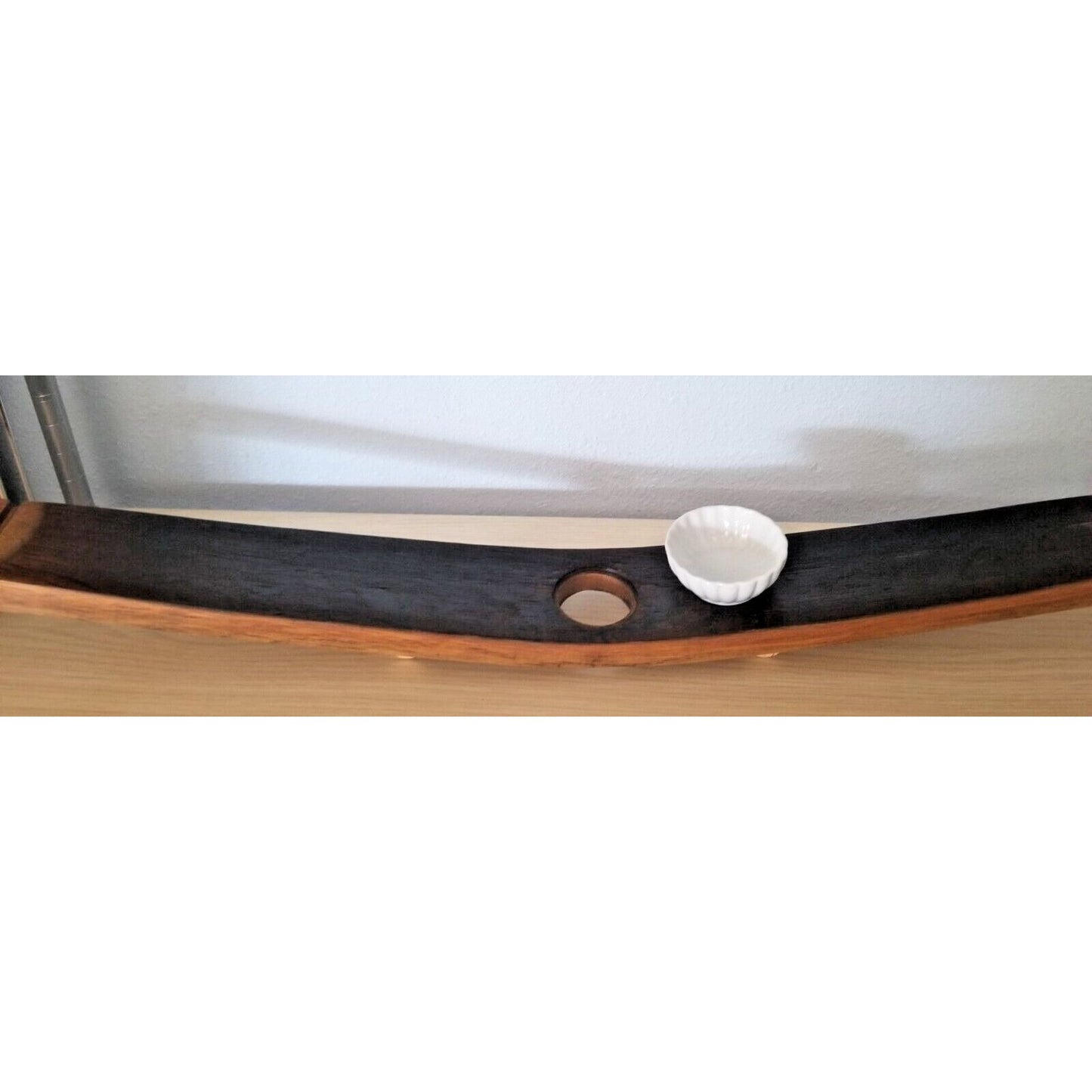 Wine Stave Sushi Tray with White Dipping Bowl Cork Feet 34 " x 3 1/2 " x 2"