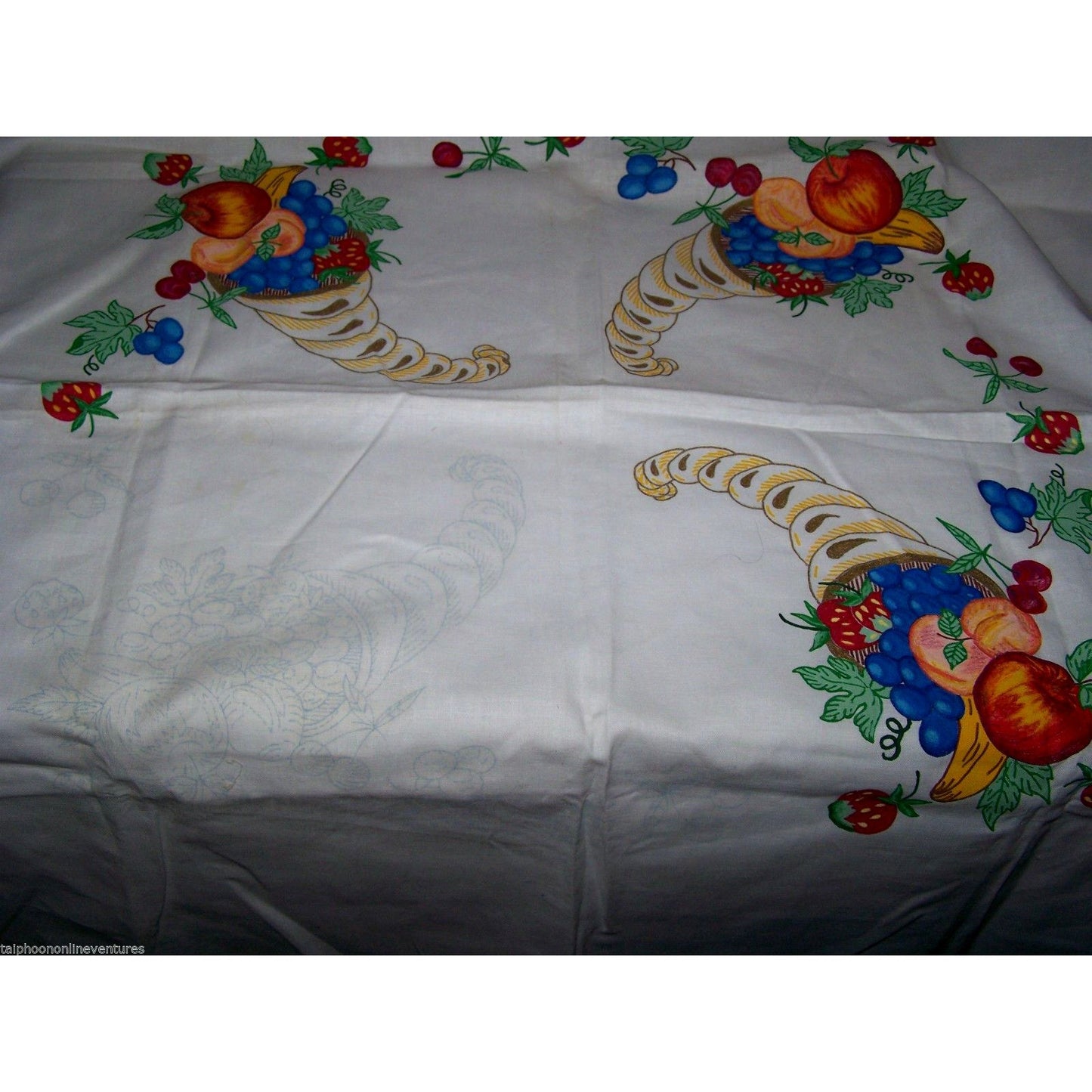 Material Fabric Cornucopia Cotton 3 Hand Painted 1 not Painted yet 35' X 35" Yellow finished trim