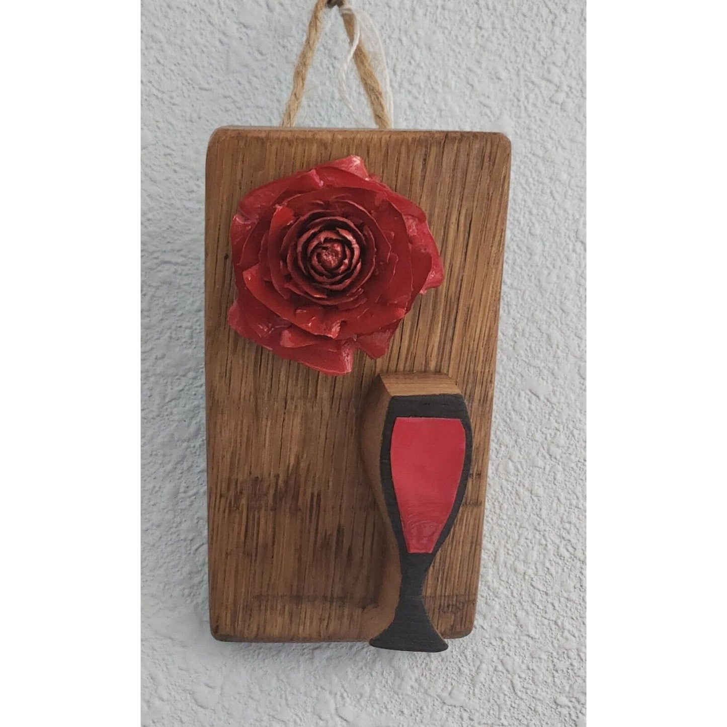 Wine Barrel Wood Sign Red Rose Red Wine Glass Wine Stave Stained Hanger