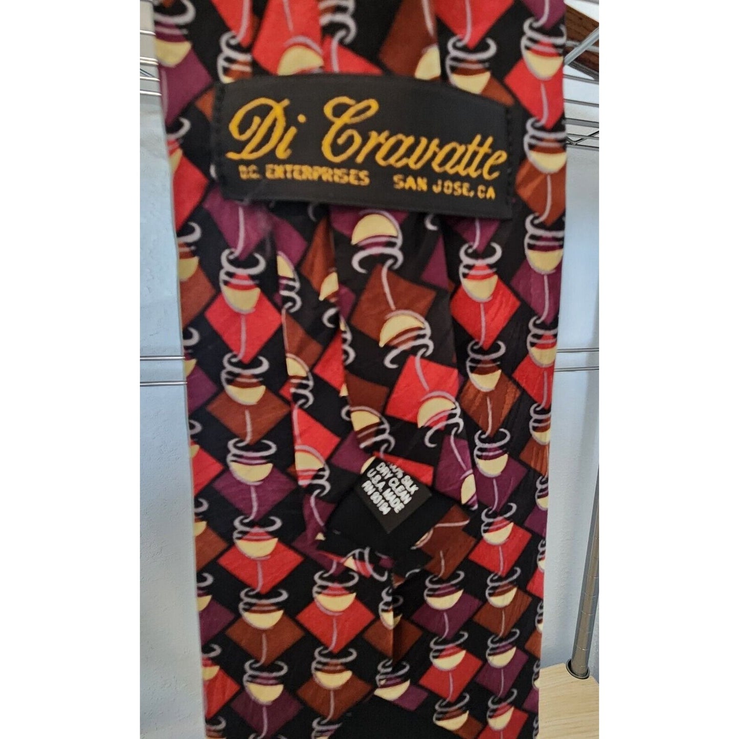 Silk Tie Brand Di Cravatte Stacked Wine Glasses Tiles 56" x 4" 100% Silk