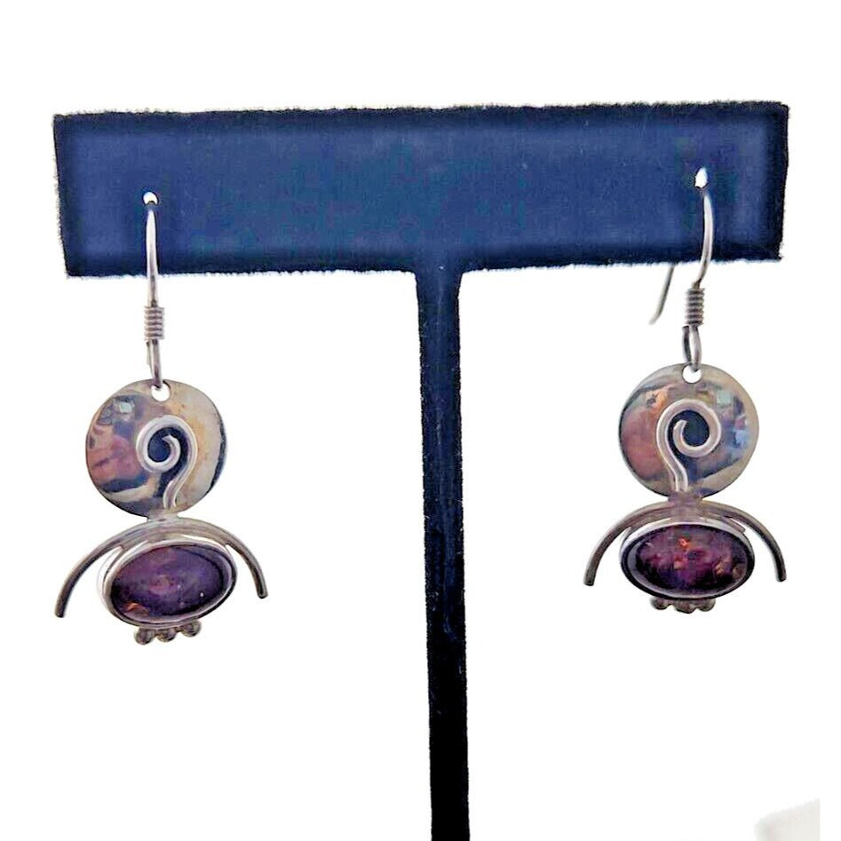 Jewelry Earrings Set Oval Amber Circle Top 925 Silver Weight 5.5 Gr Handmade