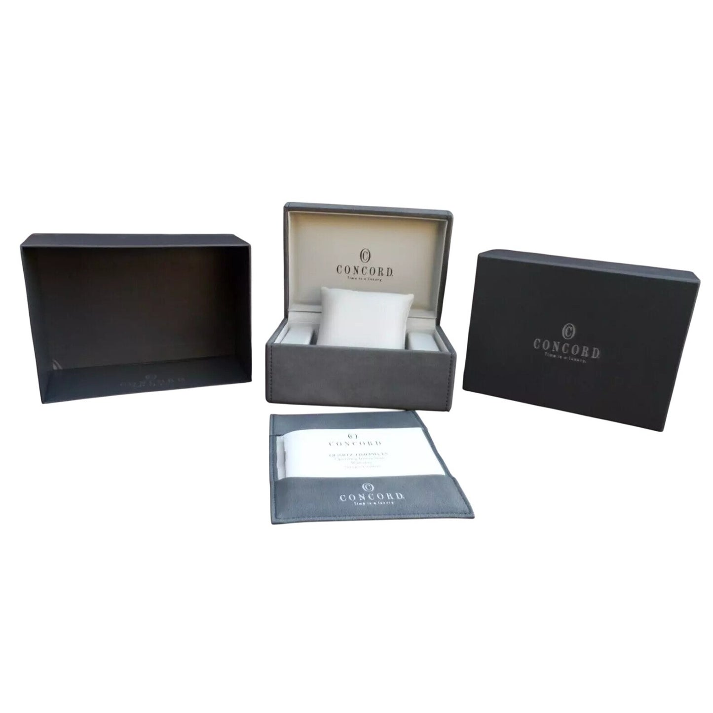 Concord Gray Empty Presentation Watch Box Inner Outer & Booklet Quartz Manual 2 LInks for Watch Band and a couple of Pins No Watch