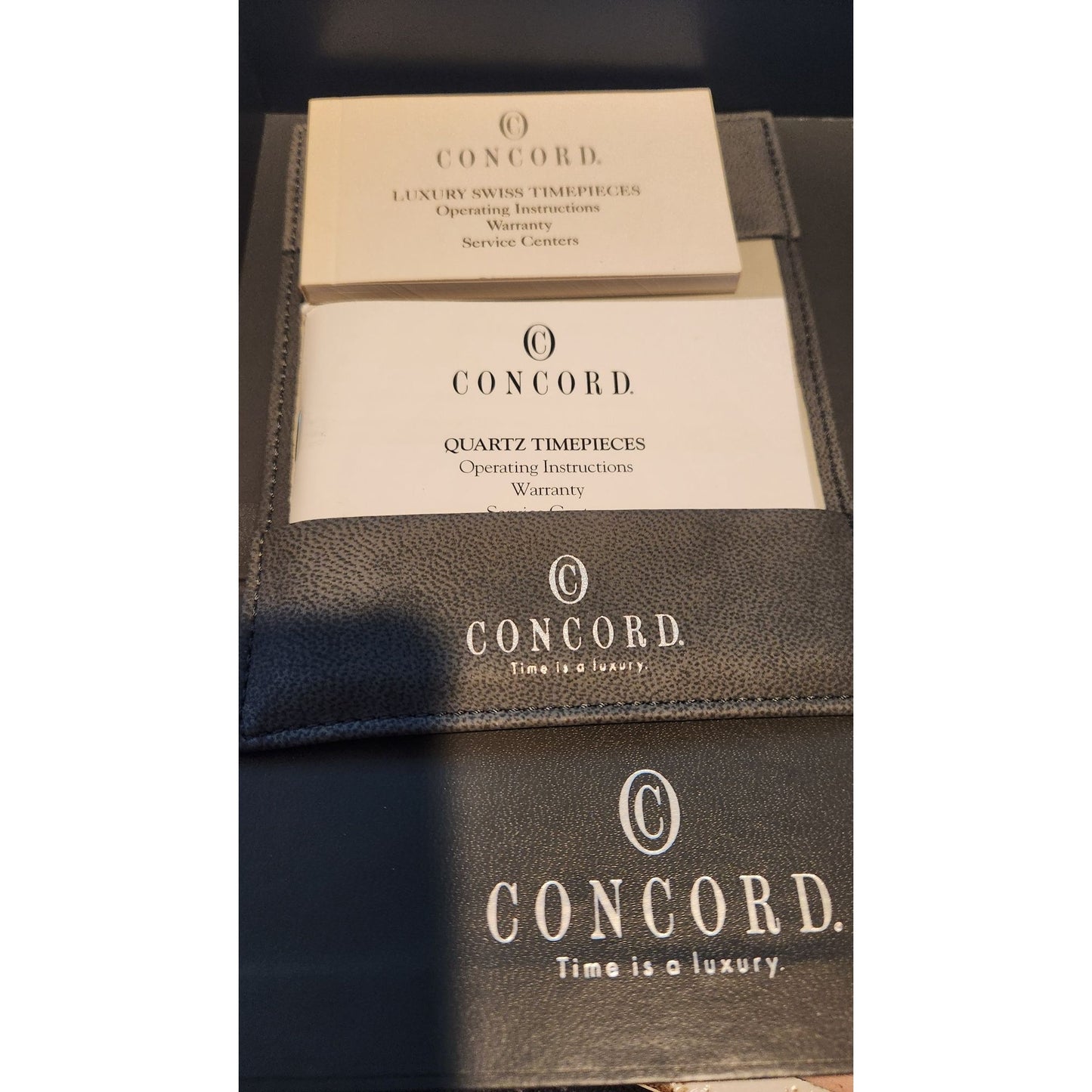 Concord Gray Empty Presentation Watch Box Inner Outer & Booklet Quartz Manual 2 LInks for Watch Band and a couple of Pins No Watch