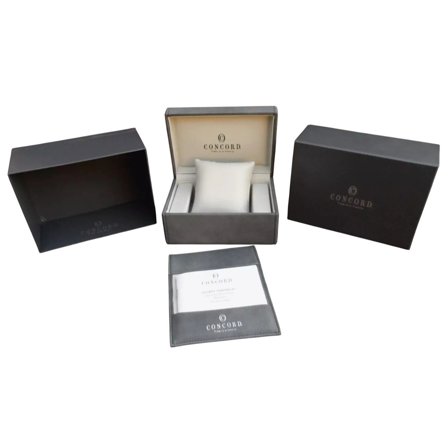 Concord Gray Empty Presentation Watch Box Inner Outer & Booklet Quartz Manual 2 LInks for Watch Band and a couple of Pins No Watch