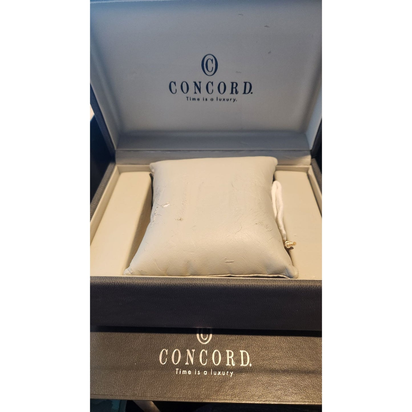 Concord Gray Empty Presentation Watch Box Inner Outer & Booklet Quartz Manual 2 LInks for Watch Band and a couple of Pins No Watch