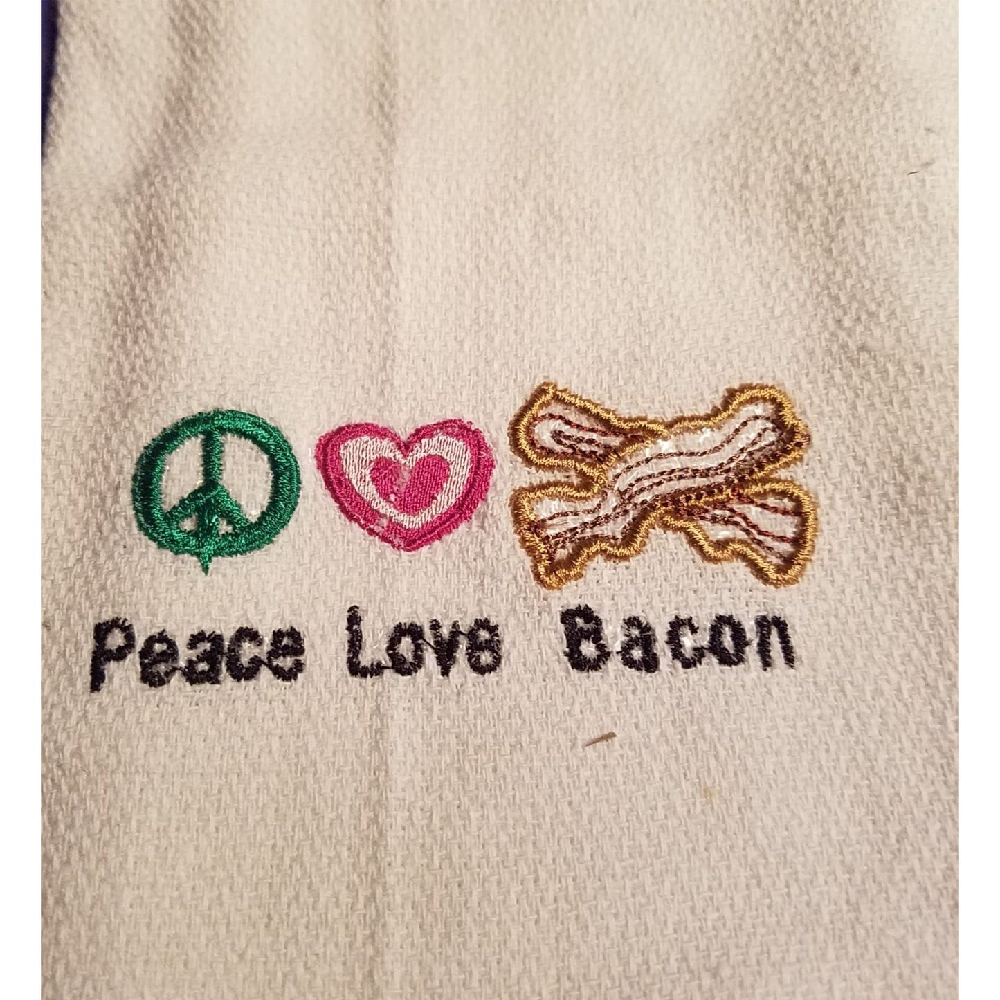 Kitchen Towel Embroidered 100% Set 1 Cotton Peace Love Bacon 15 x 21
