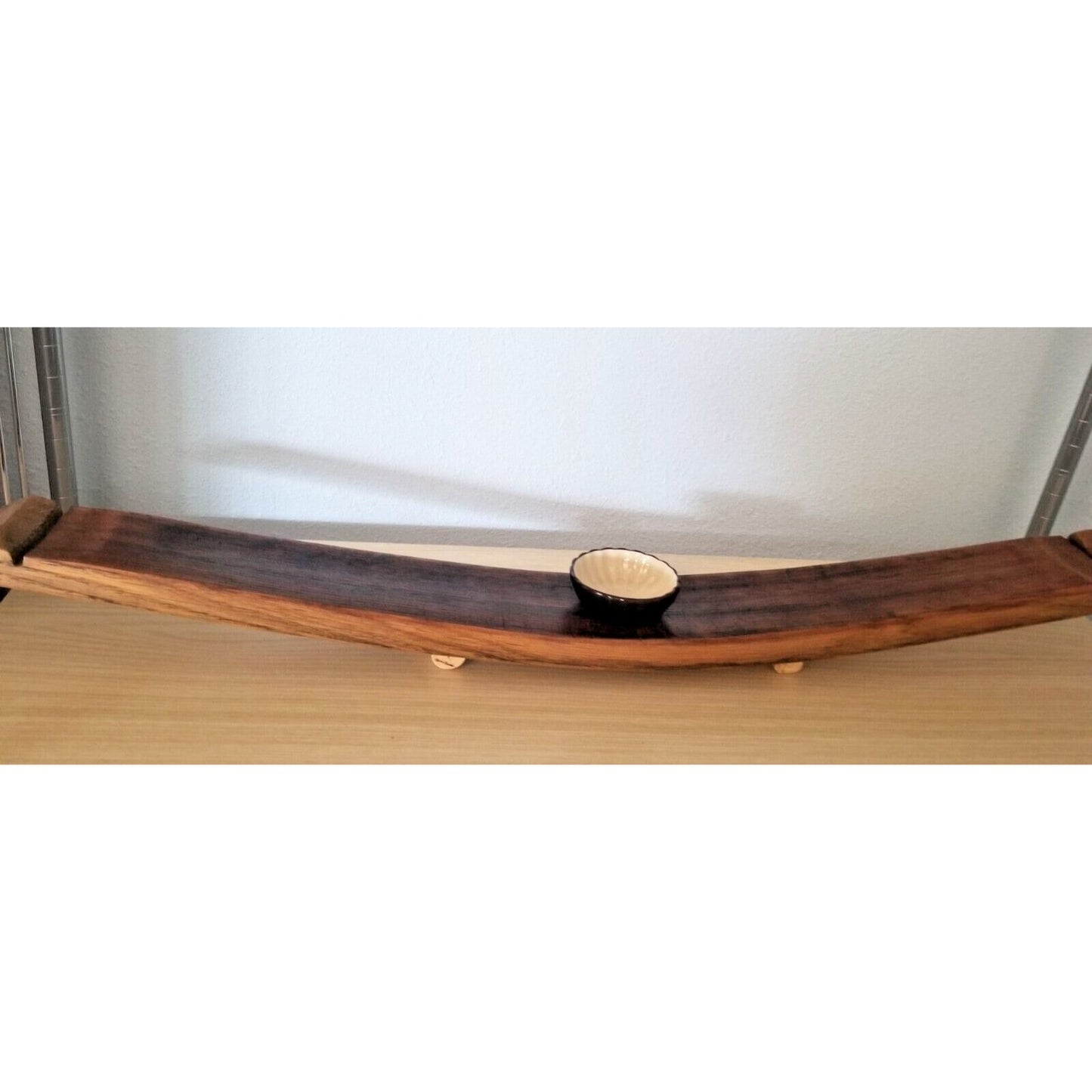 Wine Stave Sushi Tray Brown Dipping Bowl Cork Feet 34" x 3 1/2 " x 2"
