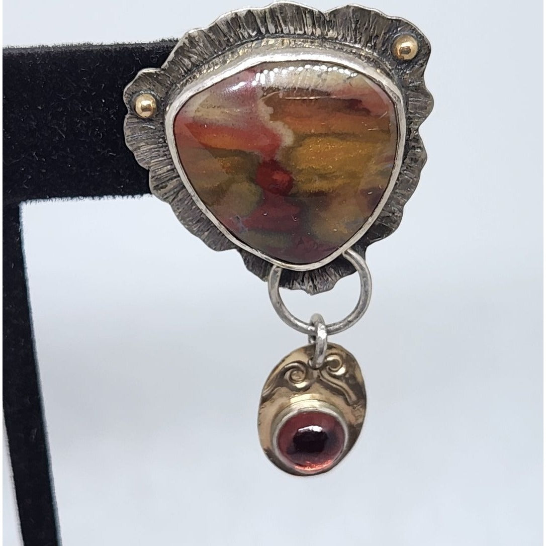 Earrings Silver Post Red Creek Jasper Mozambique Garnet 12.6 Gr 925 Silver 14K Gold