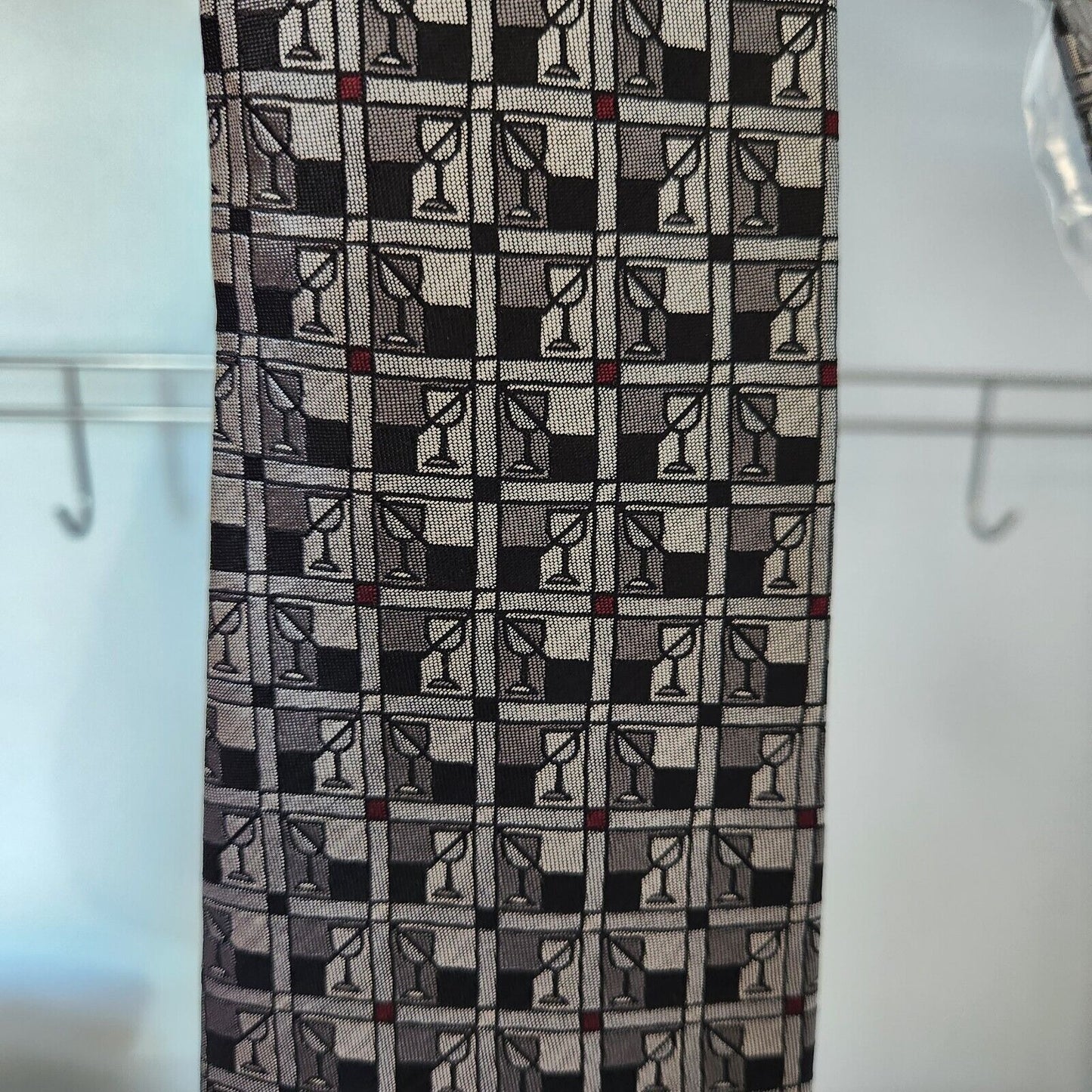 Silk Tie Brand Dino Carlotti Silver Stacked Wine Glasses 56" x 4" 100% Silk