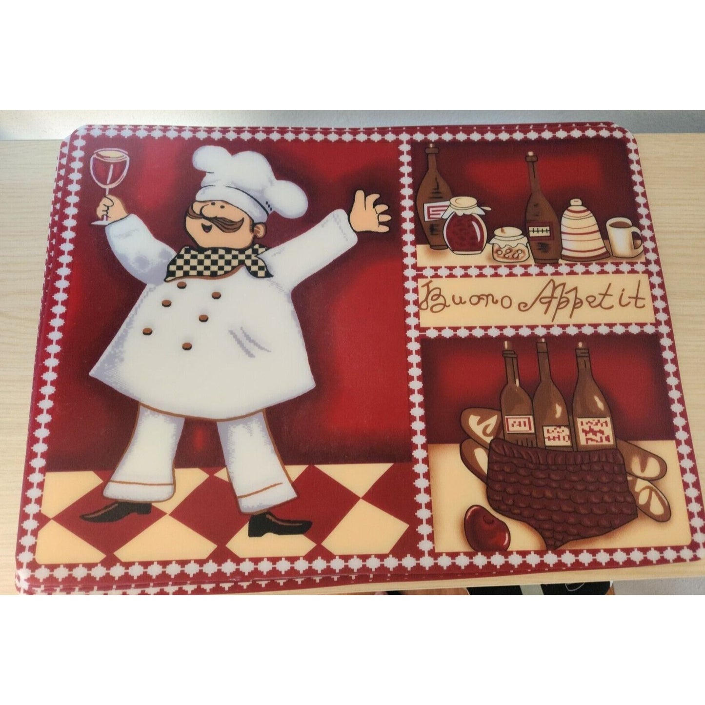 Home Store Chef Wine Bottle Bueno Appetite Plastic Placemat Set of 4 18" x 12"
