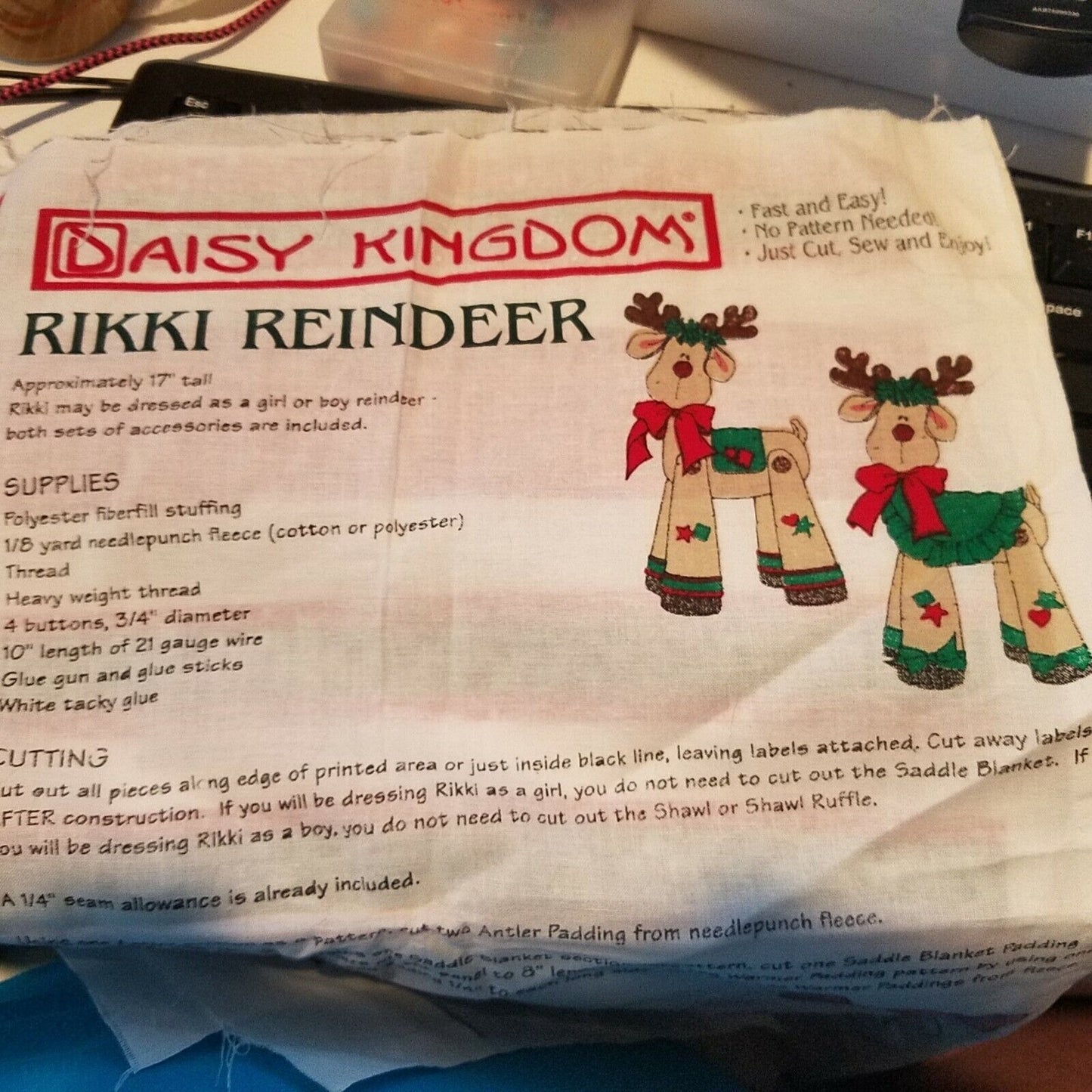 Craft Kit Rikki Reindeer Stuffed Animal Daisy Kingdom 1997 Instructions Printed