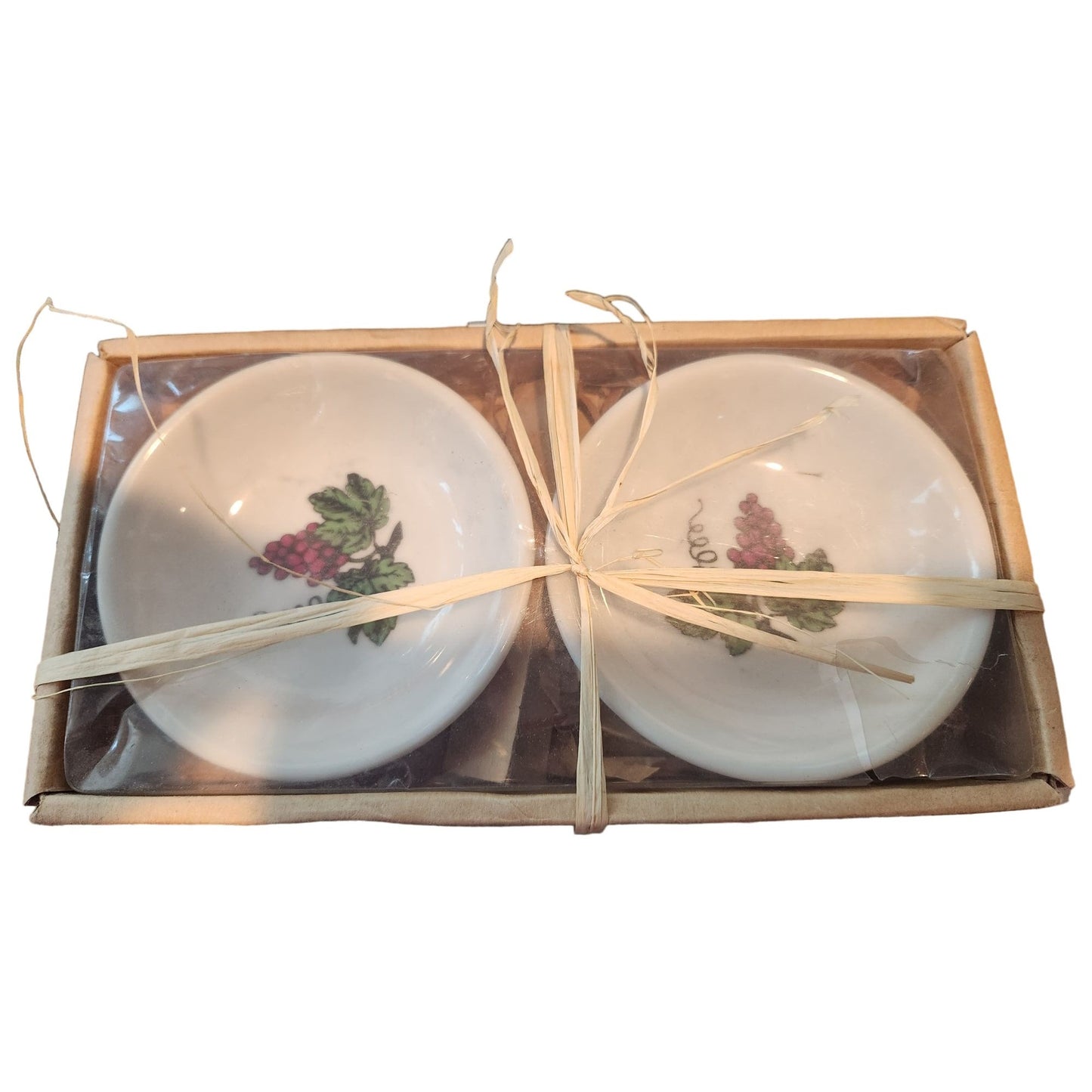 Oil & Vinegar Dipping Bowls set of 2 Grape Cluster White Ceramic 4" Wide Boxed