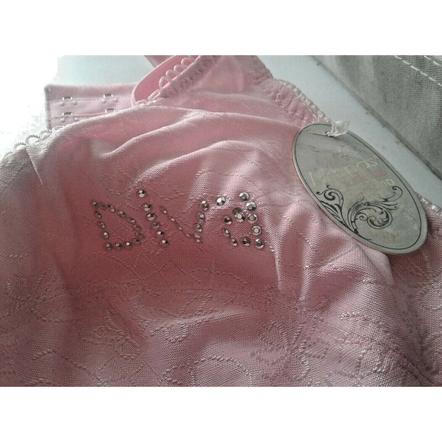 Bra Mopas Size 40 D Pink Flower Says Wine Diva on Top Cup Rhinestones Underwire