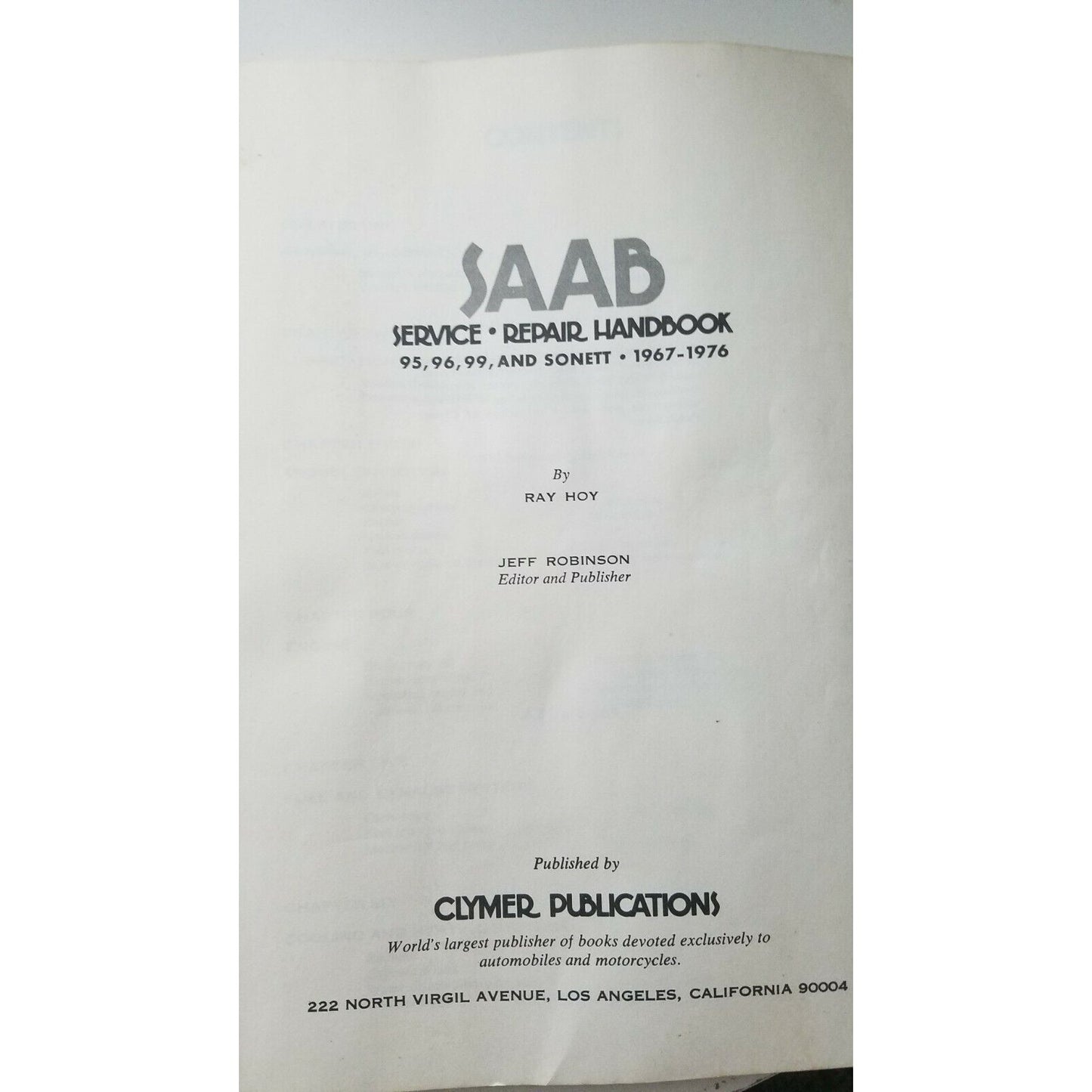 1967 - 1976 Clymer Publication SAAB Service Repair Handbook 95 96 99 Sonete