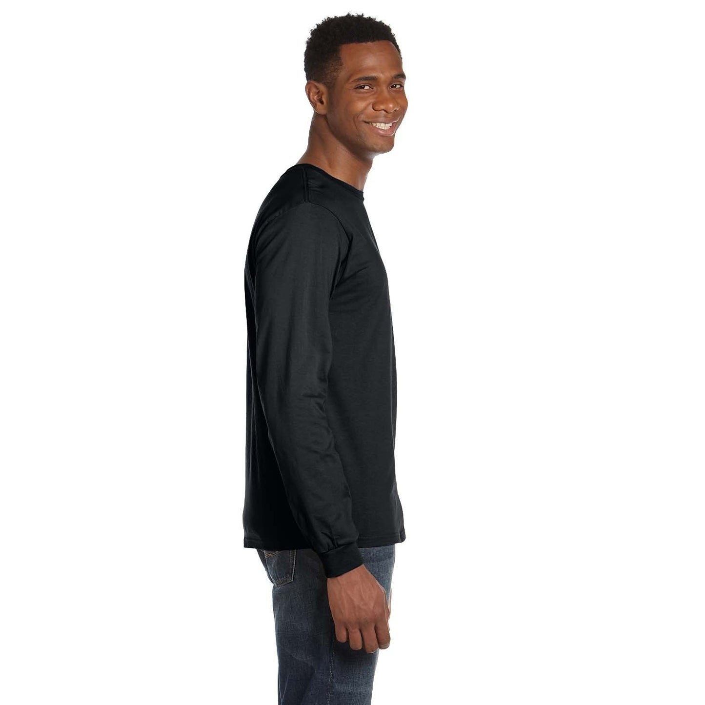 T-Shirt Black Long Sleeve Anvil 100% Cotton Size Large Comfort Fit