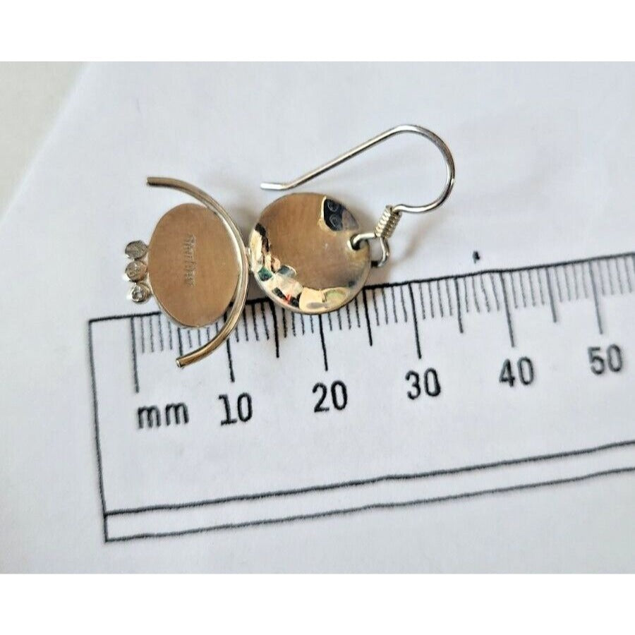Earrings Oval Amber Circle Top 925 Silver Weight 5.5 Gr Handmade
