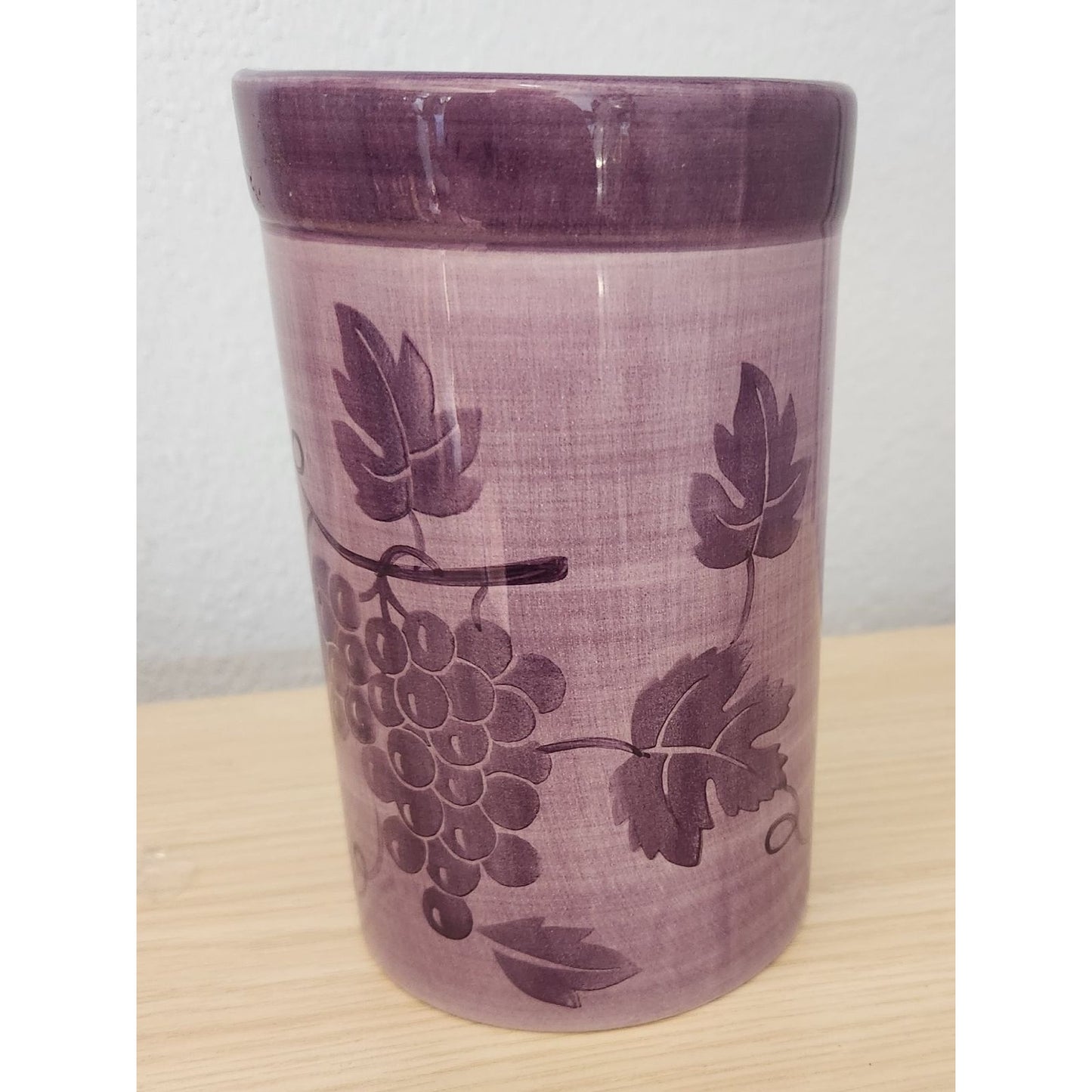 Wine Bucket Ice Ceramic Hand Painted Glazed Grape Cluster Design 6 " Wide 8" Tall