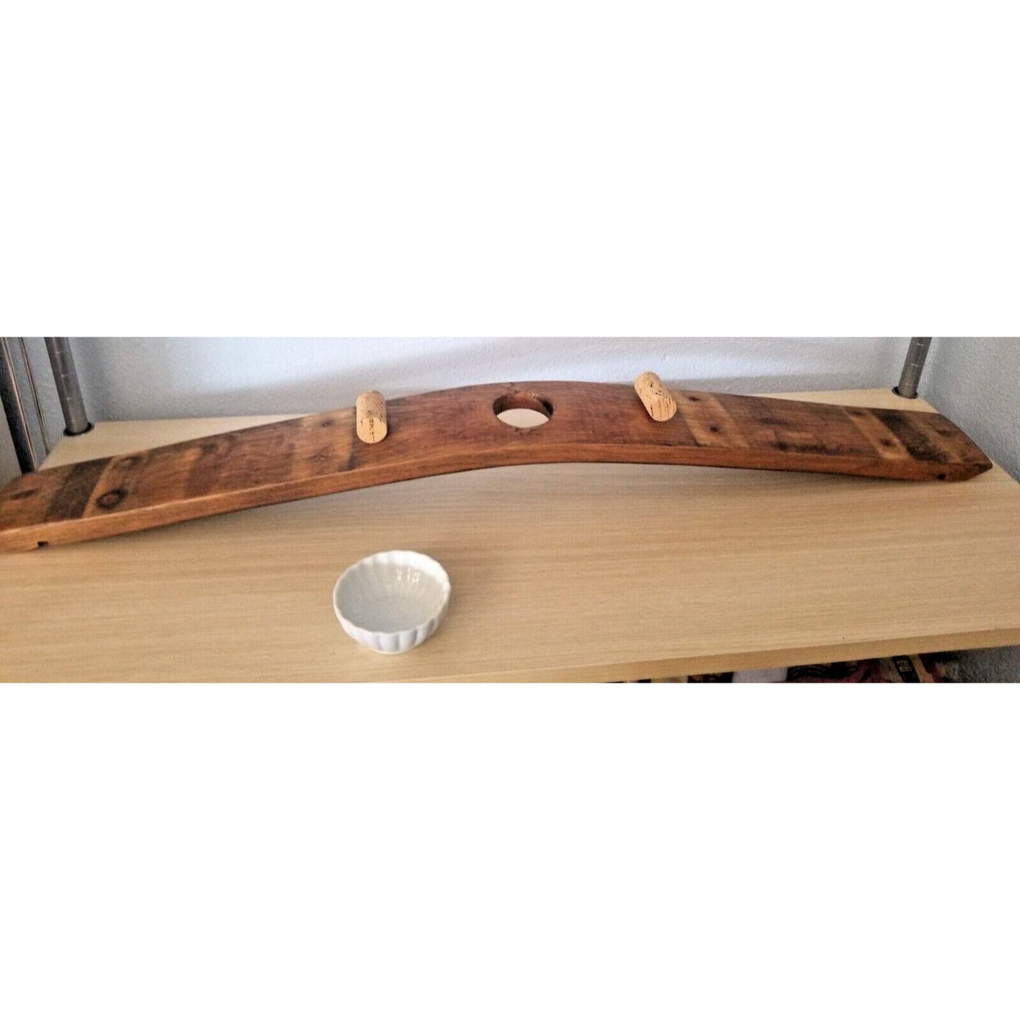 Wine Stave Sushi Tray with White Dipping Bowl Cork Feet 34 " x 3 1/2 " x 2"