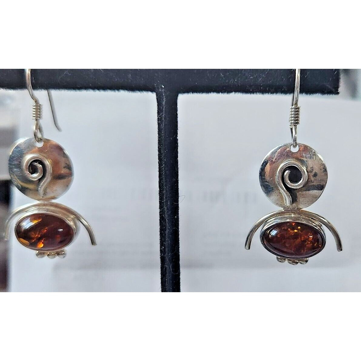 Jewelry Earrings Set Oval Amber Circle Top 925 Silver Weight 5.5 Gr Handmade