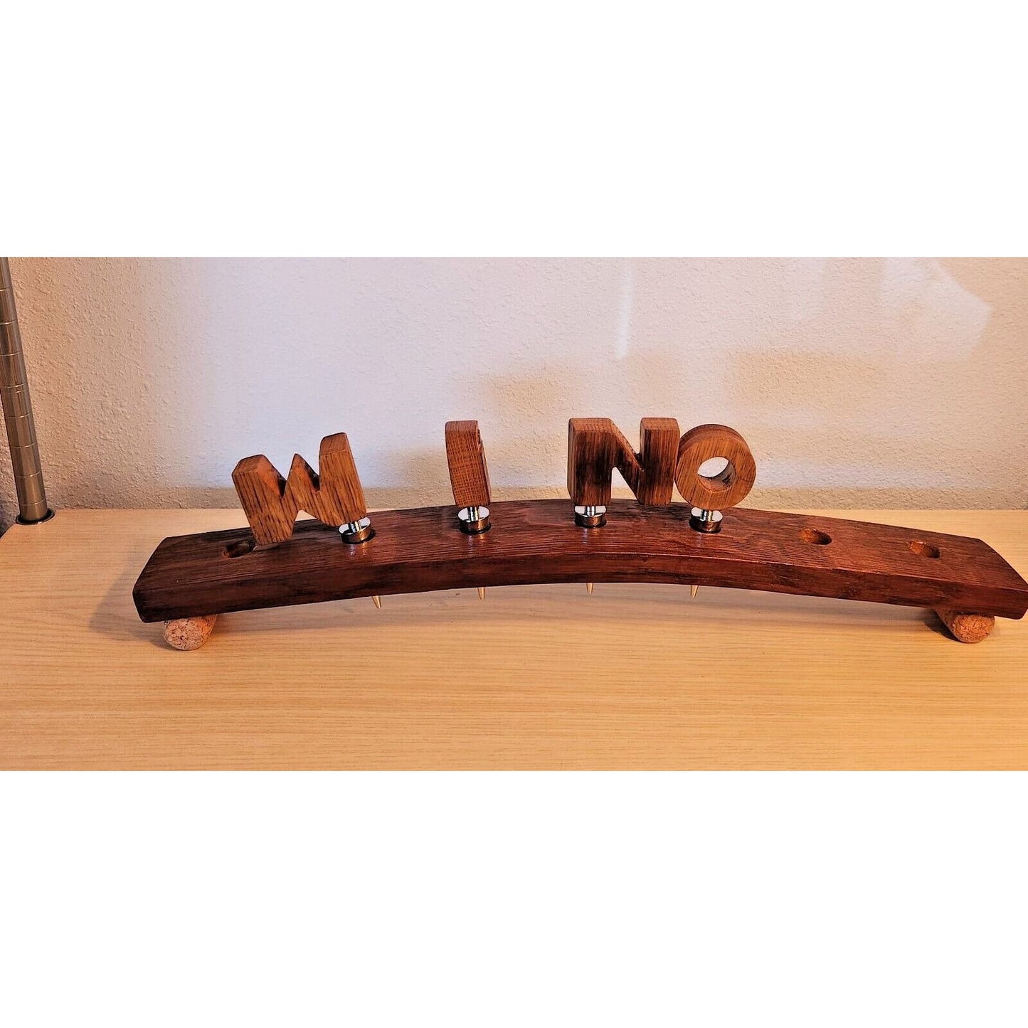 Wine Barrel Stopper Holder 7 Hole Display WINO Cork Feet 22 " x 3 " x 3 "