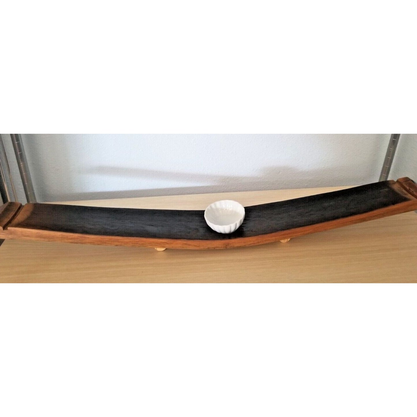 Wine Stave Sushi Tray with White Dipping Bowl Cork Feet 34 " x 3 1/2 " x 2"